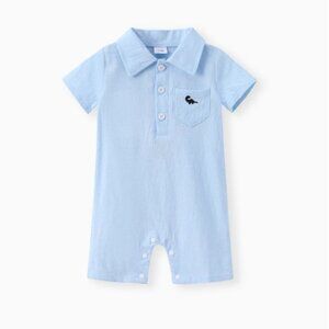 NWT Baby Boy 100%Cotton Buttons Pocket with Dinosaur Pattern Lapel Neck Jumpsuit